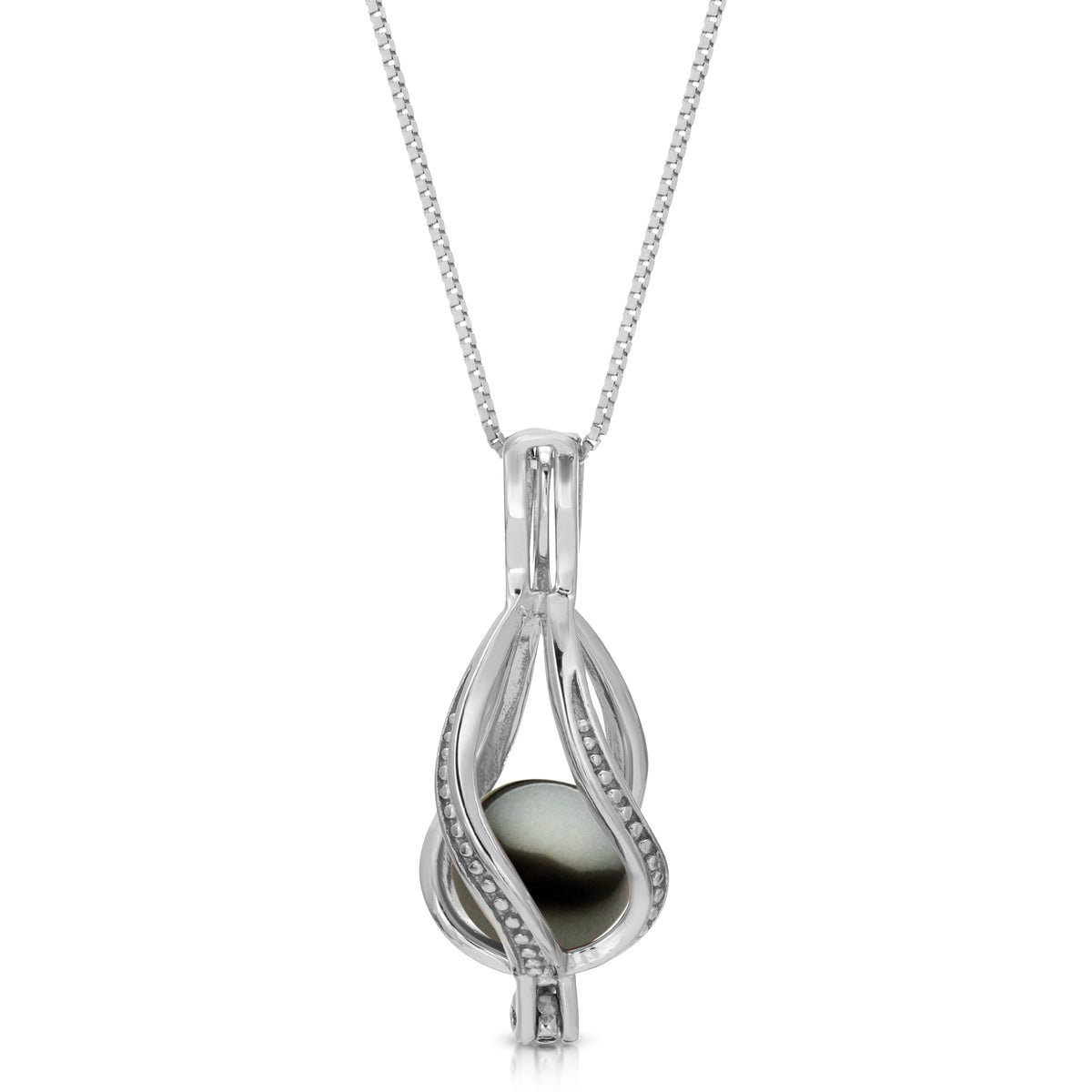 Sterling Silver Pearl Cage Pendant - Swirled Design Pearl Cage Pendant