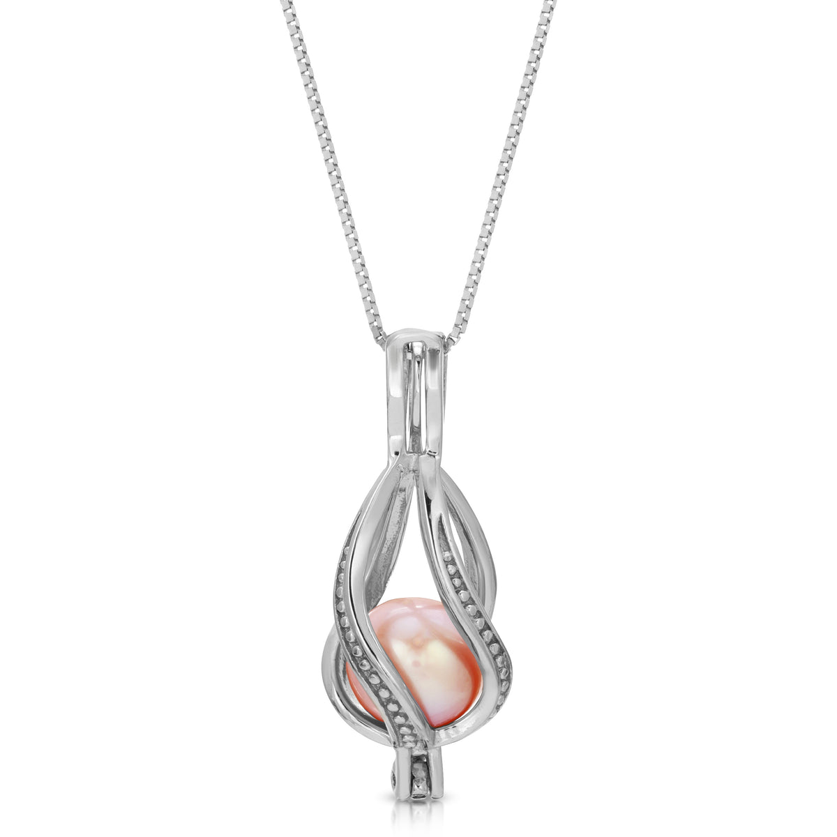Sterling Silver Pearl Cage Pendant - Swirled Design Pearl Cage Pendant