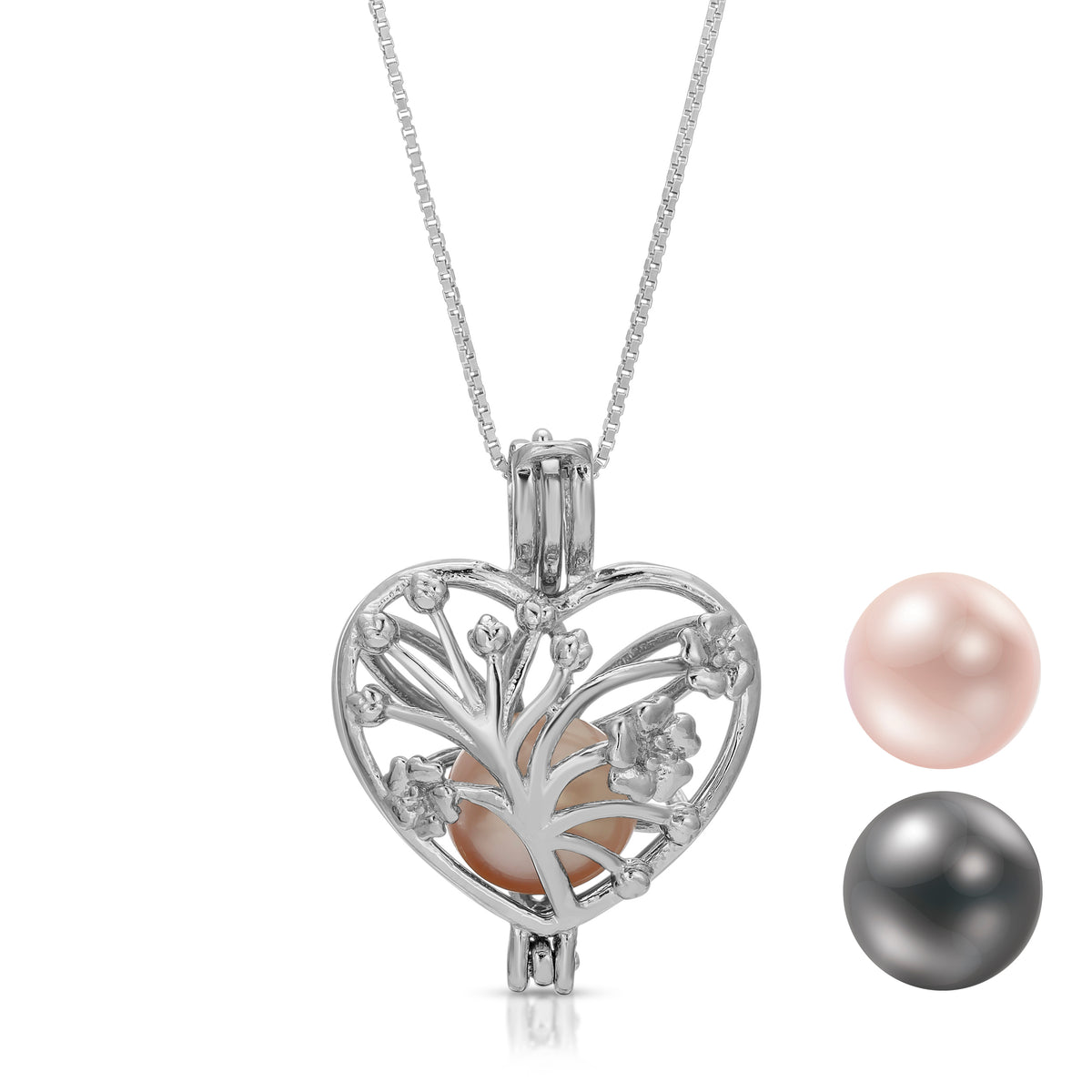 Sterling Silver Pearl Heart Cage Pendant Necklace