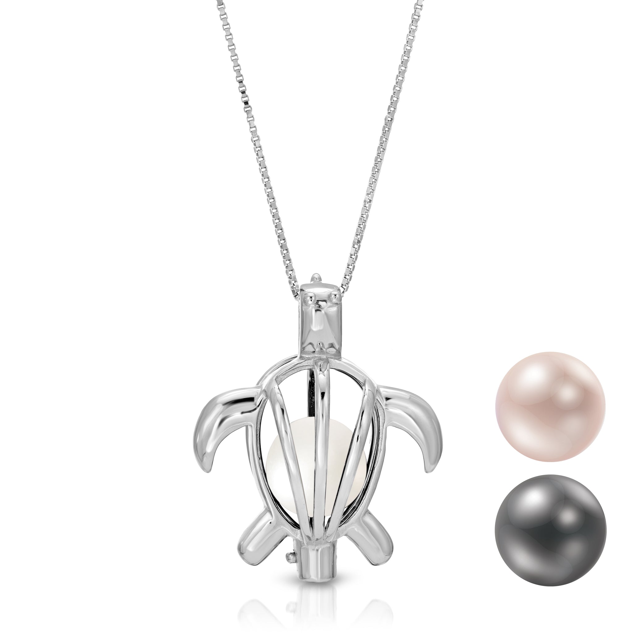 Sterling Silver Pearl Turtle Cage Pendant Setting Box / 18 in.
