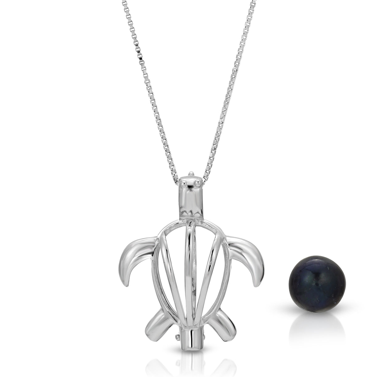 Sterling Silver Pearl Turtle Cage Pendant Necklace