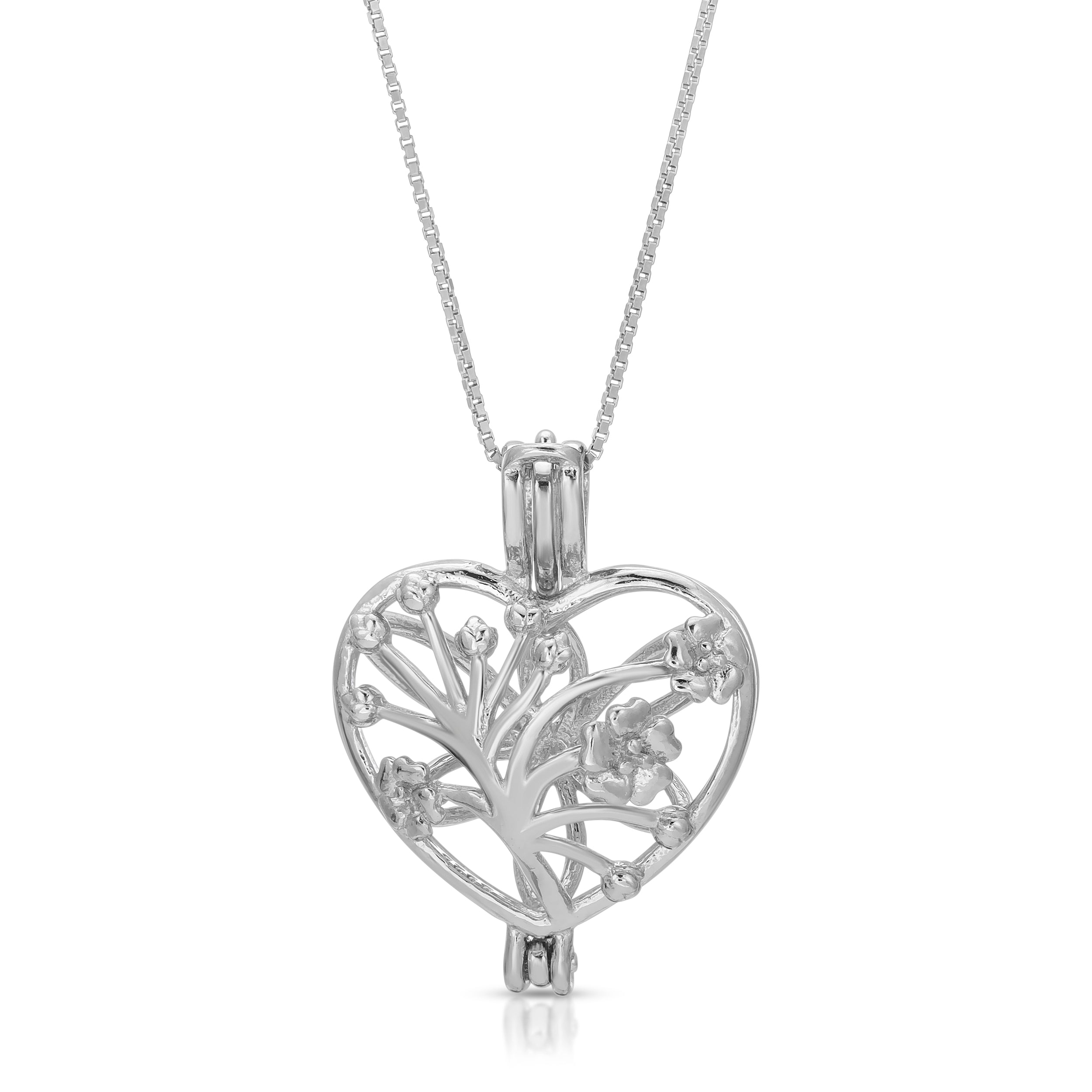 Sterling Silver Pearl Cage Pendant Setting - Flower Design Pearl Cage Pendant Setting Box / 18 in.