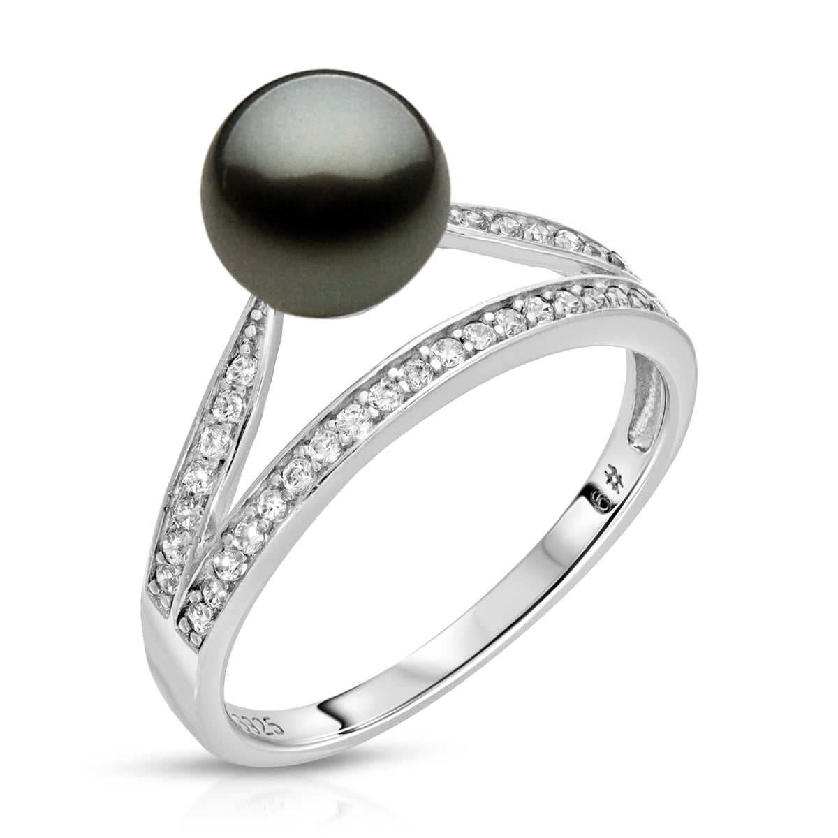 Sterling Silver Double Band Design Pearl Ring