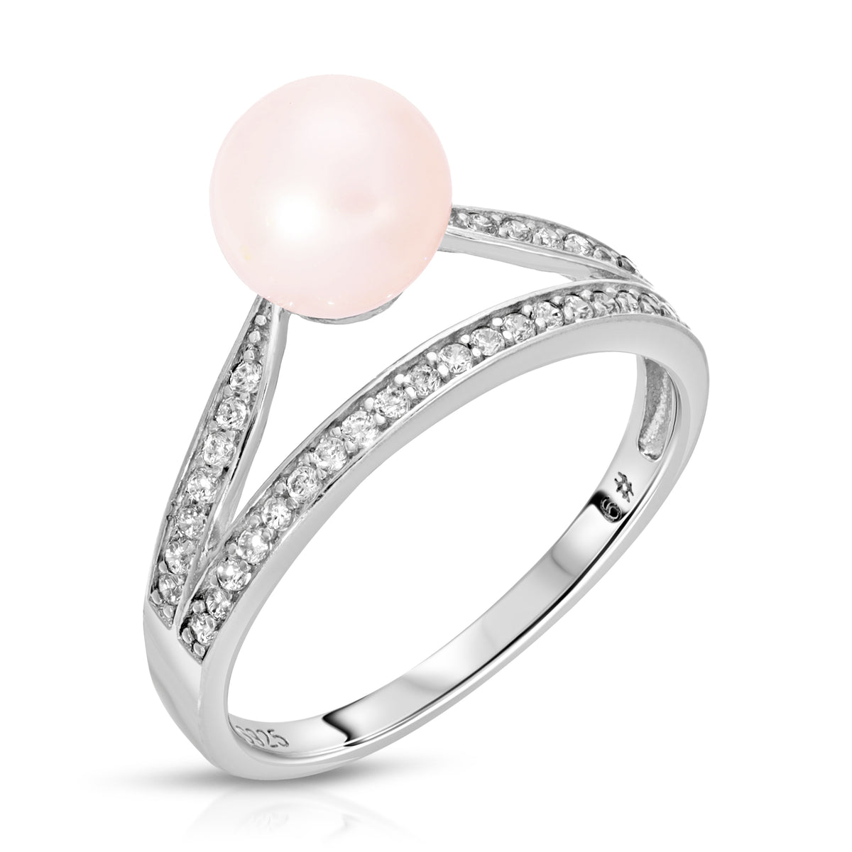 Sterling Silver Double Band Design Pearl Ring