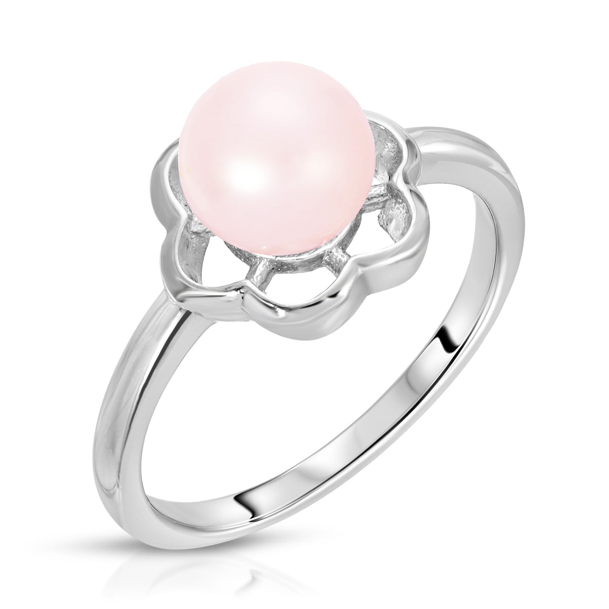 Sterling Silver Tiny Flower Design Pearl Ring