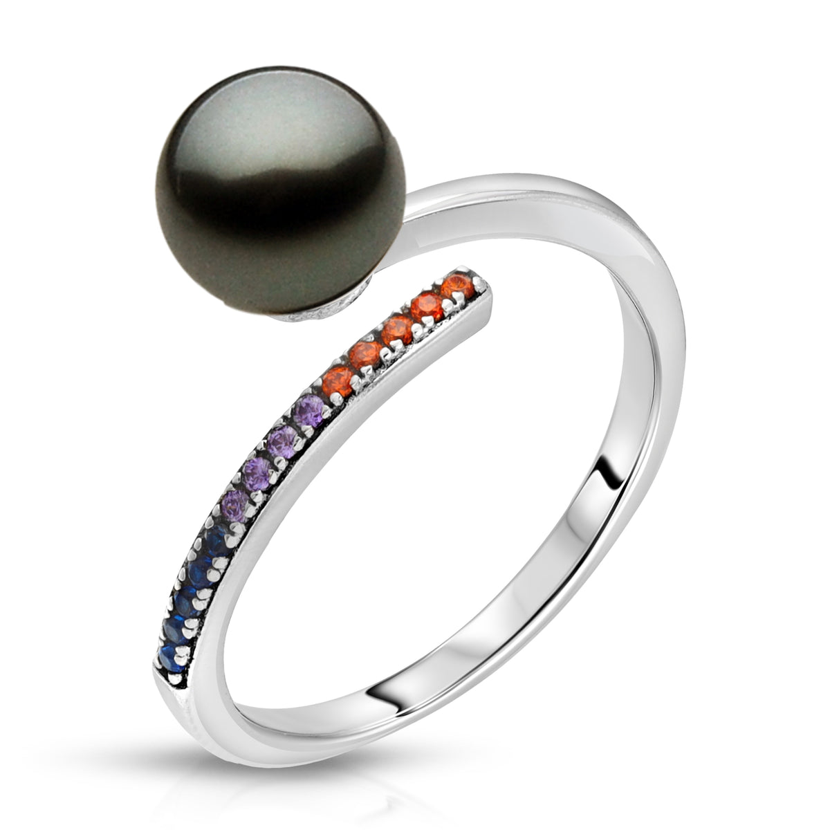 Sterling Silver rainbow design Pearl Ring