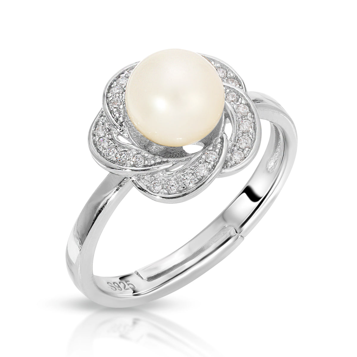 Sterling Silver Flower Design Pearl Ring