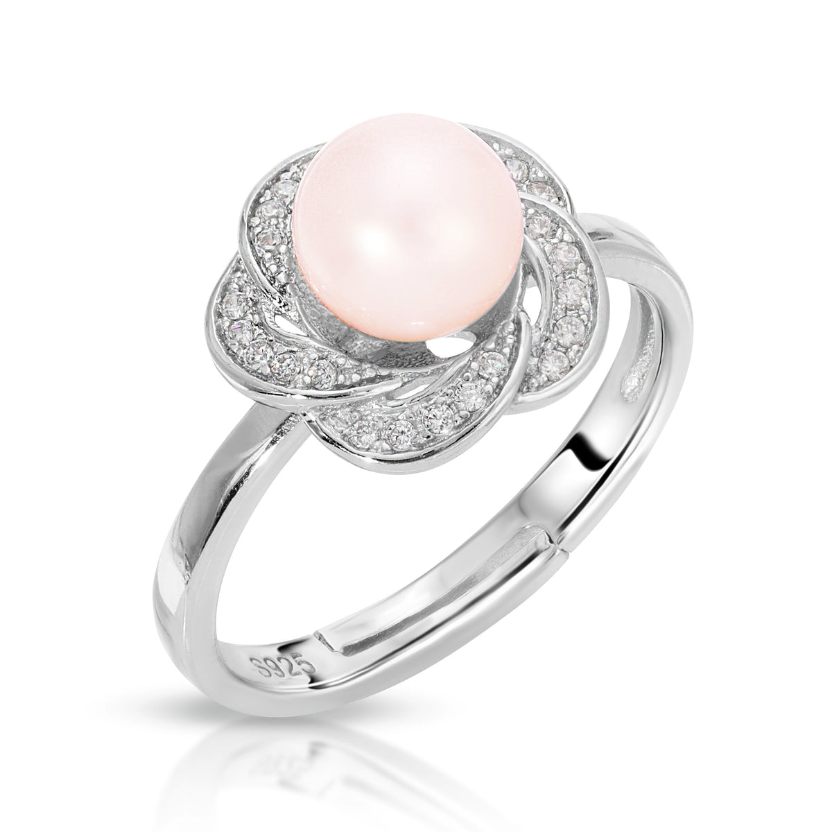 Sterling Silver Flower Design Pearl Ring