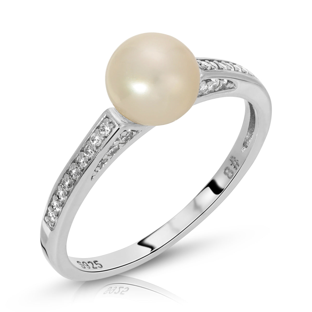 Sterling Silver Simple Sparkles Pearl Ring