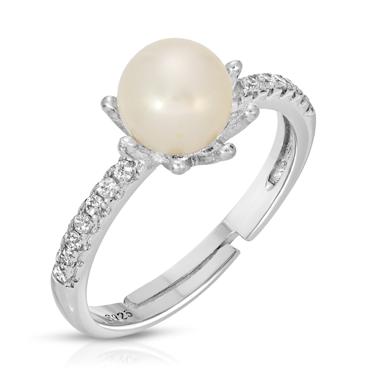 Sterling Silver Crown Design Pearl Ring