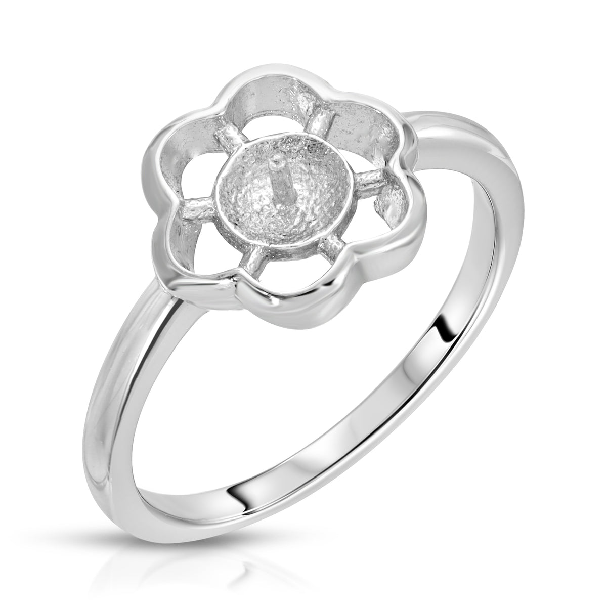 Sterling Silver Tiny Flower Design Pearl Ring Setting