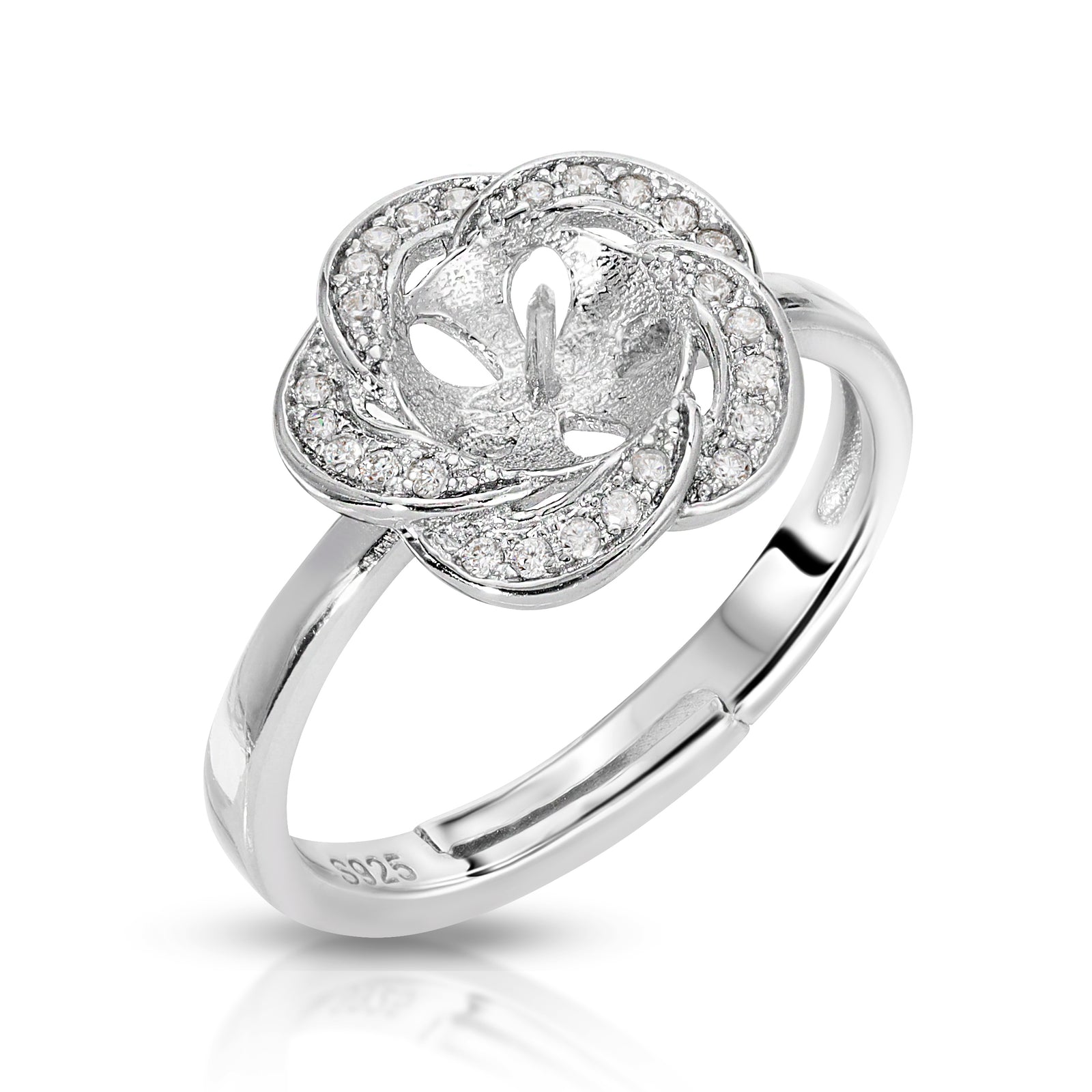 Sterling Silver Flower Design Pearl Ring Setting