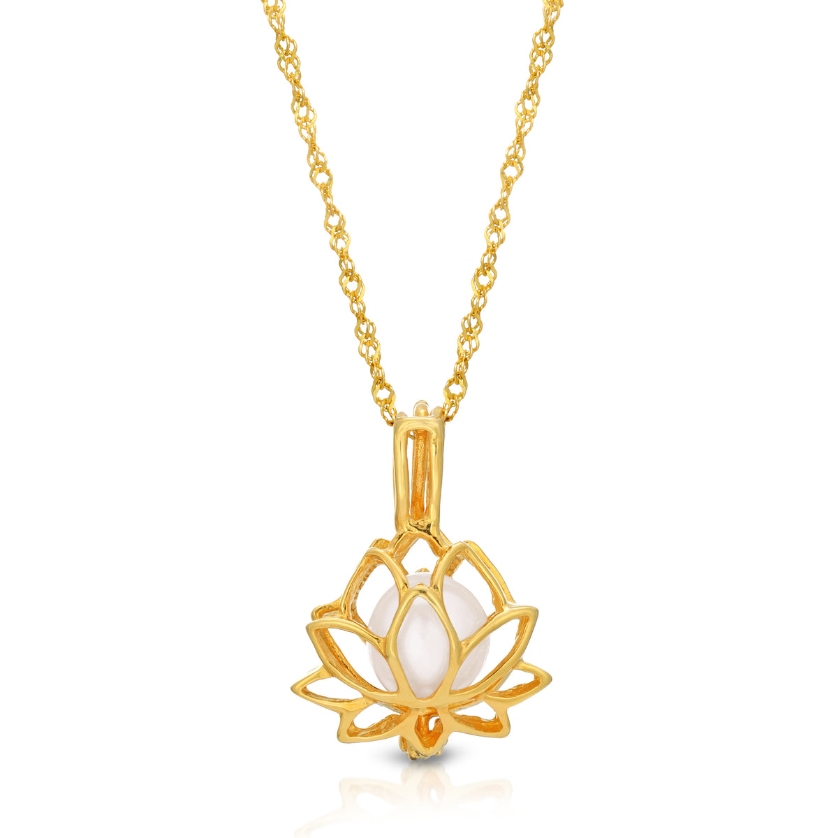 Sterling Silver Pearl Lotus Flower Cage Pendant Necklace