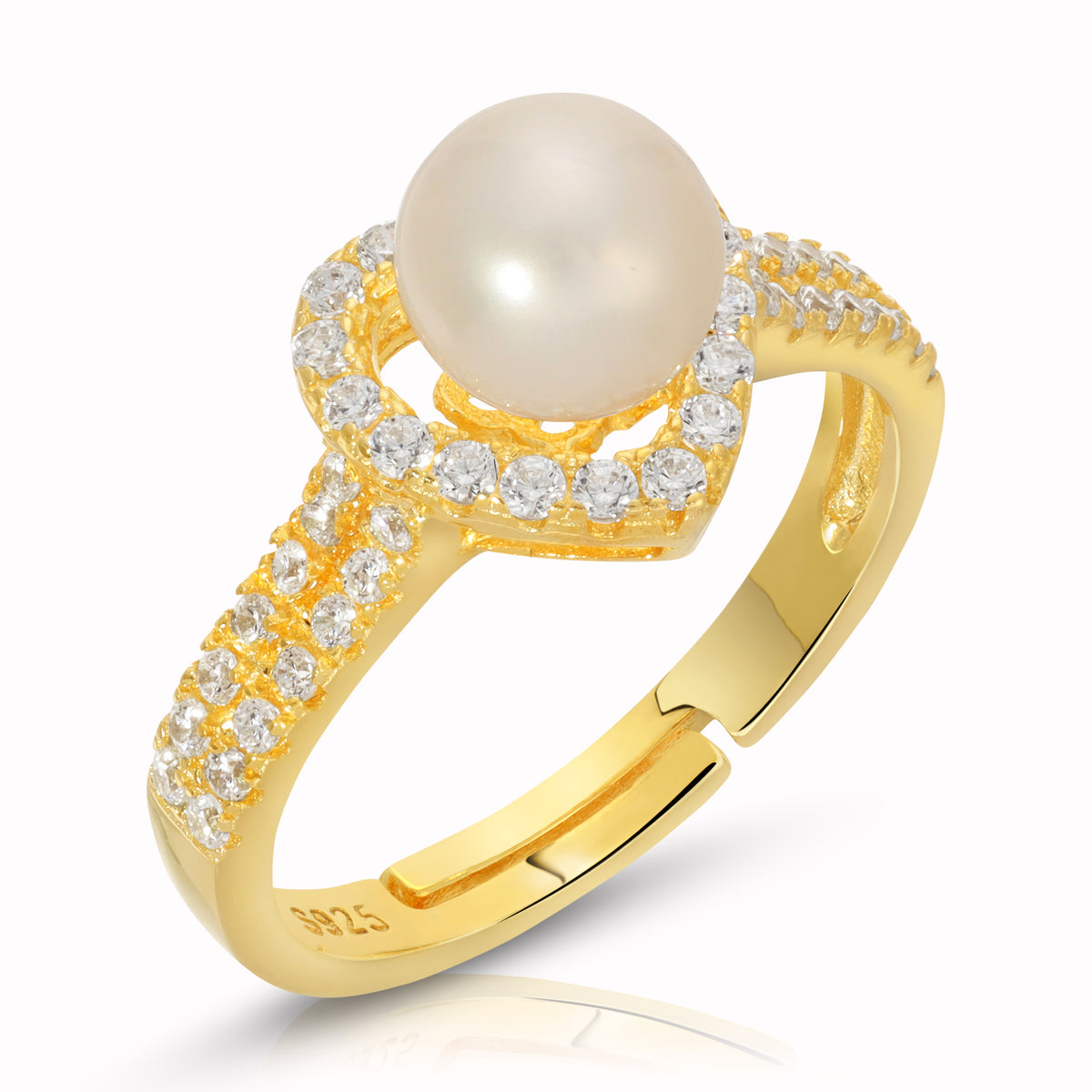 Sterling Silver Heart Design Pearl Ring