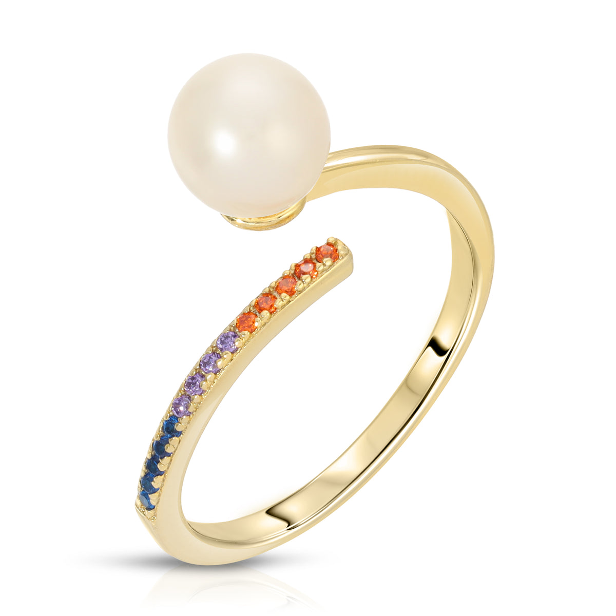 Sterling Silver rainbow design Pearl Ring